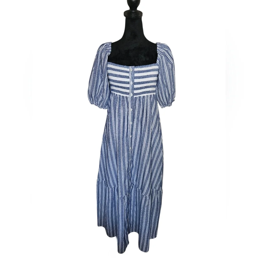 Emerson Fry Blue & White Striped Square-Neck Midi Dress - Picture 4 of 9